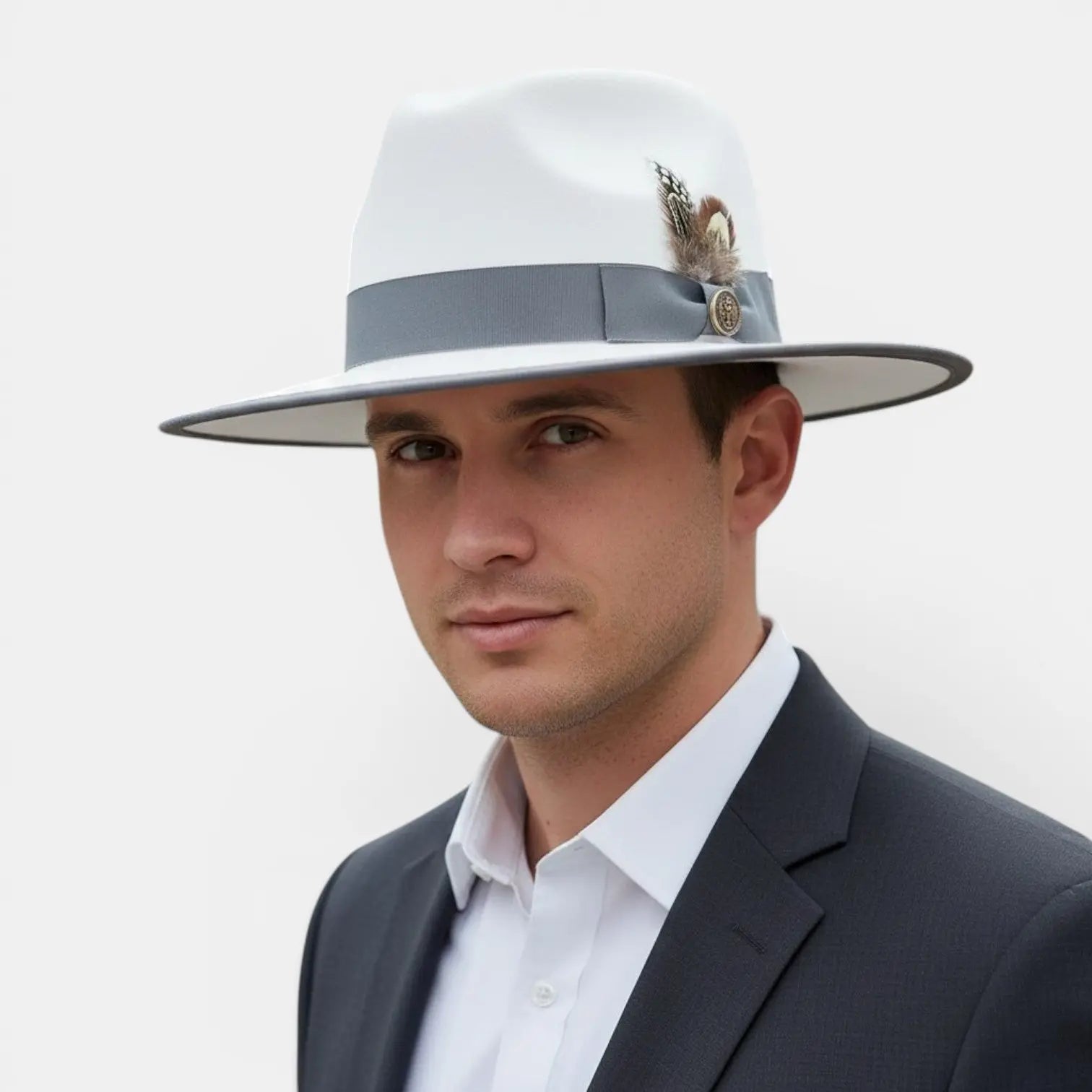Chapeau Fedora Feutre Bord Large Plumes Homme