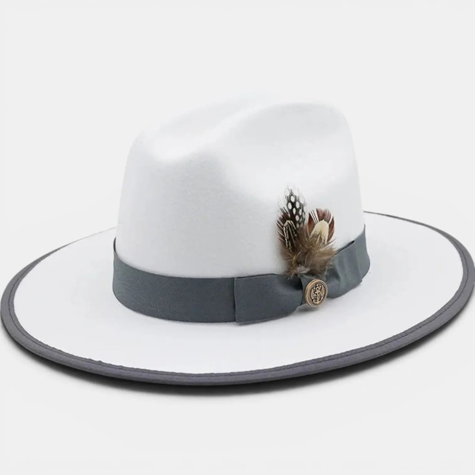 Chapeau Fedora Feutre Bord Large Plumes Homme