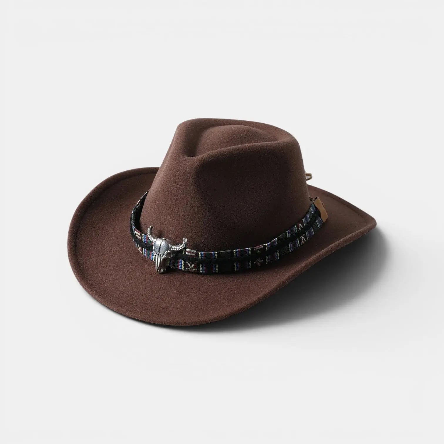 Chapeau Cowboy Feutrine Bandeau Ethnique Tête de Taureau La Boutique du Chapeau