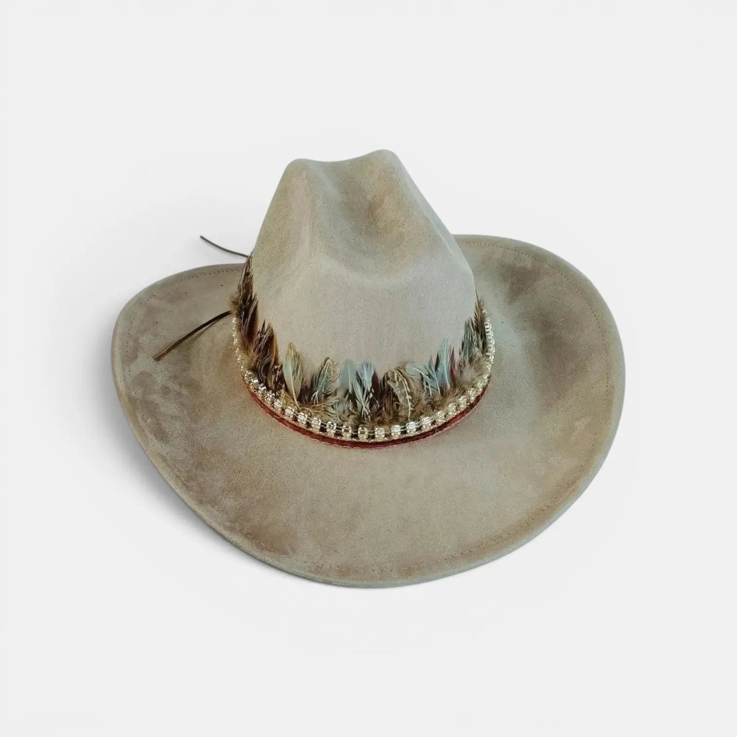 Chapeau Cowboy Feutré Bande Plumes Décoratives Unisexe