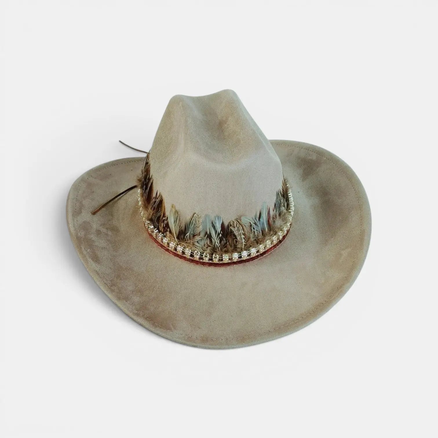Chapeau Cowboy Feutré Bande Plumes Décoratives Unisexe