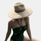 Chapeau Paille Canotier Bord Large Ruban Noir Femme La Boutique du Chapeau