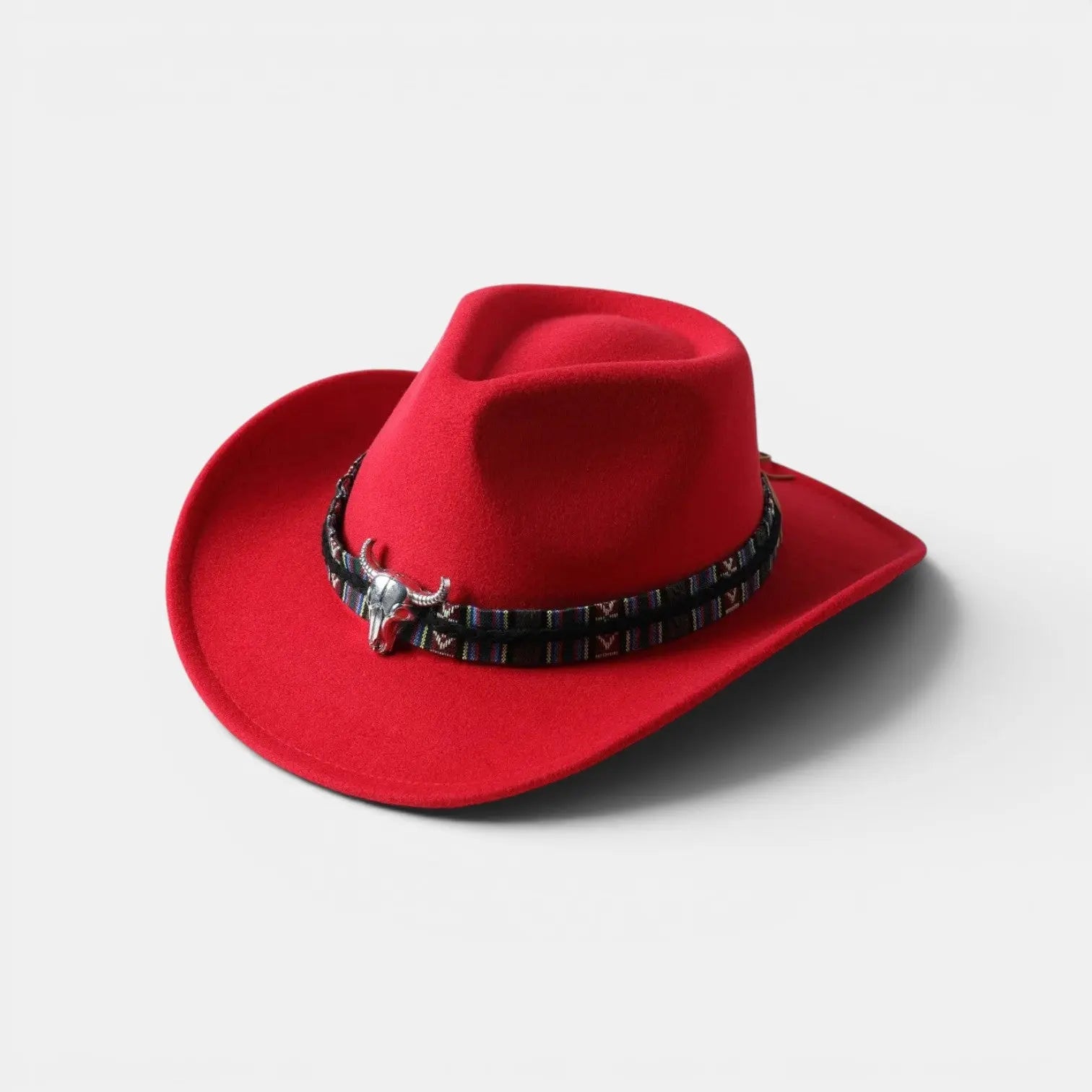 Chapeau Cowboy Feutrine Bandeau Ethnique Tête de Taureau La Boutique du Chapeau