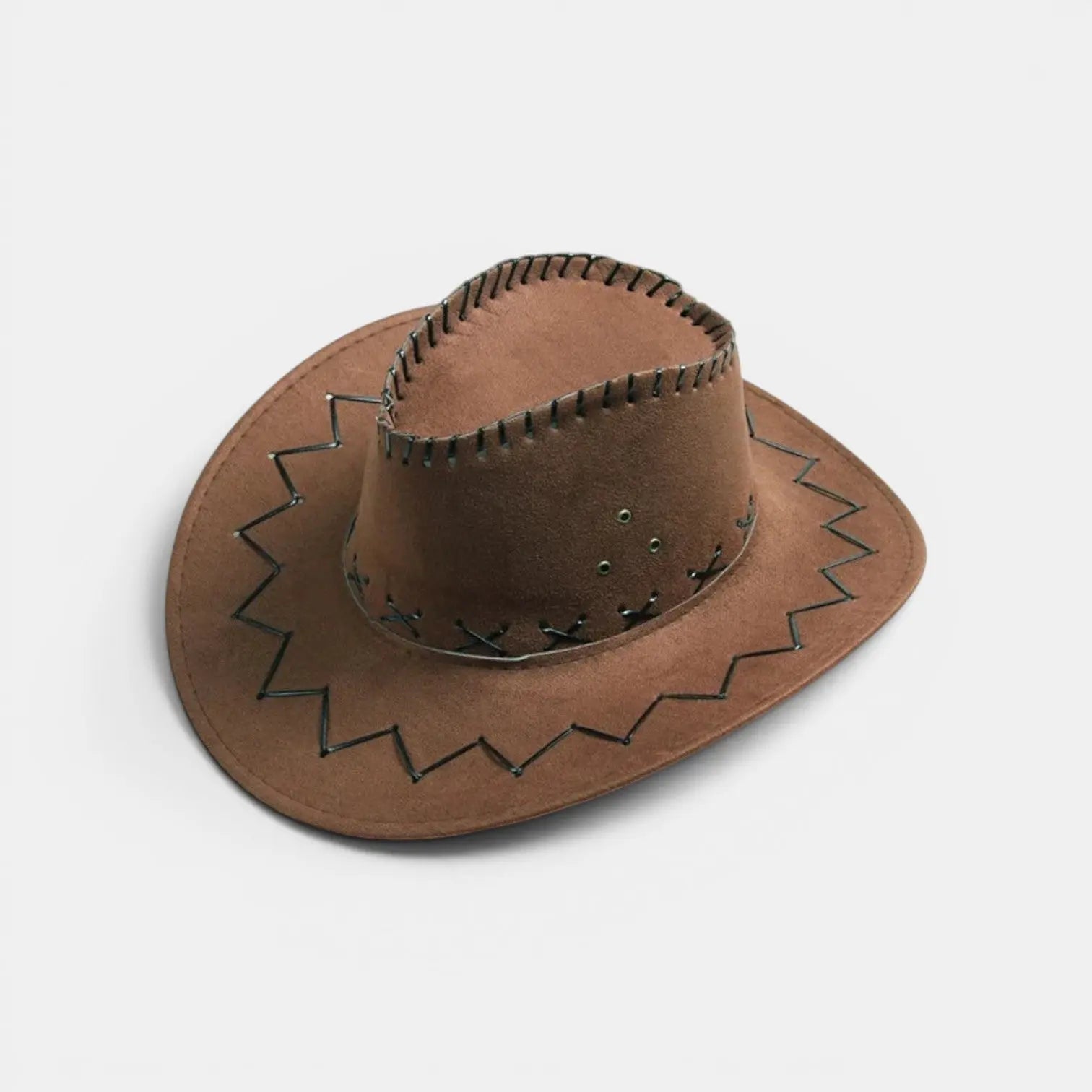 Chapeau Cowboy Suédine Bord Large Coutures Zigzag La Boutique du Chapeau