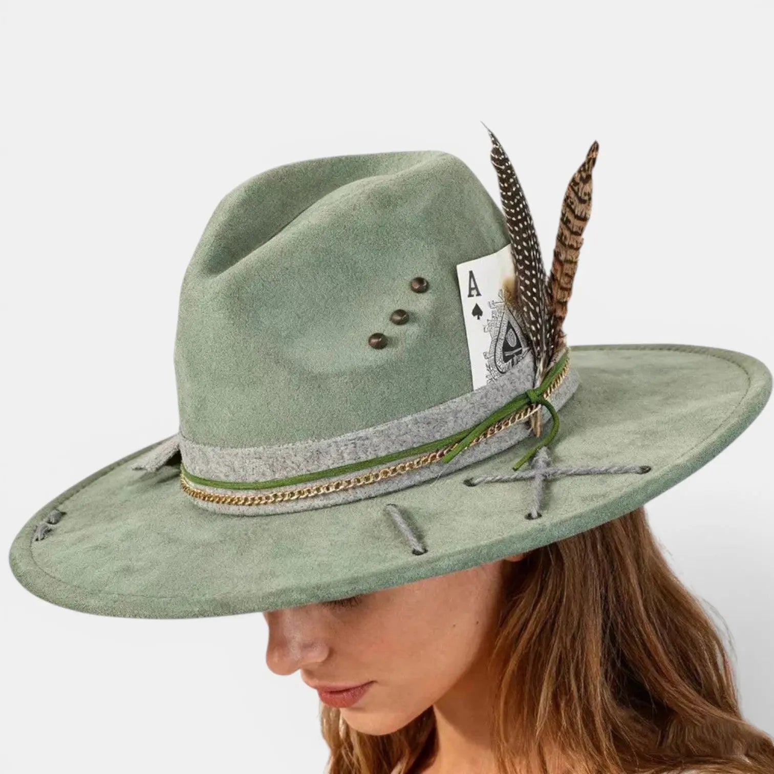 Chapeau Fedora Effet Suédine Carte As et Plume Homme La Boutique du Chapeau