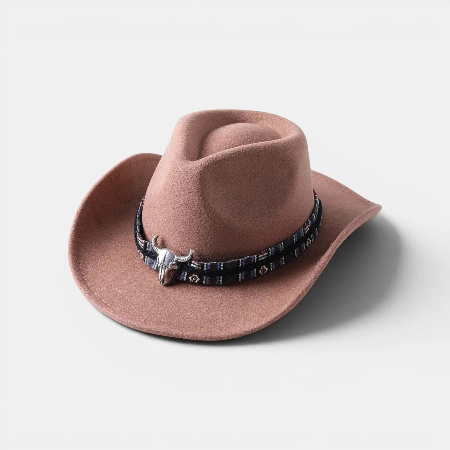 Chapeau Cowboy Feutrine Bandeau Ethnique Tête de Taureau La Boutique du Chapeau