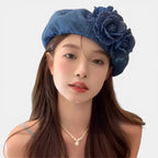 Béret Femme en Jean Fleurs Appliquées La Boutique du Chapeau