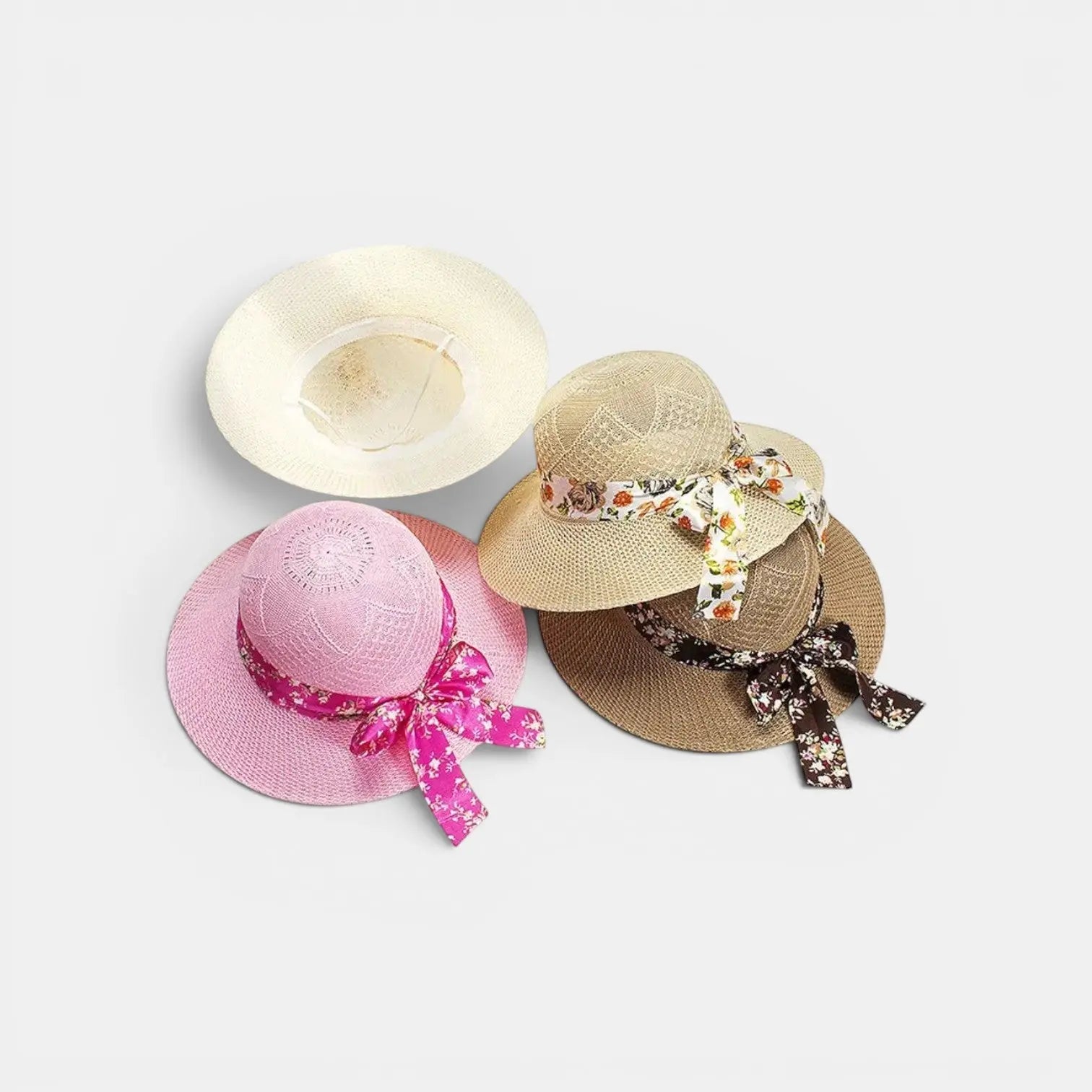 Chapeau Paille Bord Large Ruban Fleuri Femme
