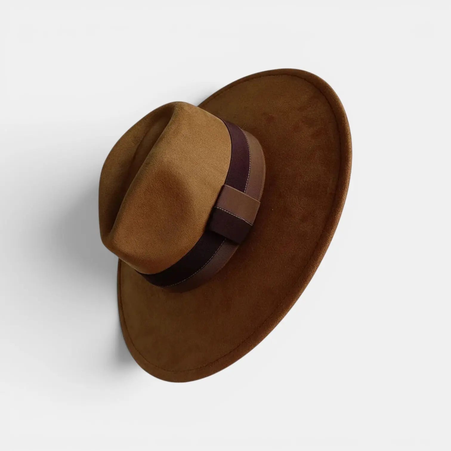 Chapeau Fedora Suédine Bord Large Ruban Contrasté