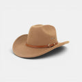 Chapeau Cowboy Feutre Camel Bandeau Cuir Boucle Dorée Unisexe La Boutique du Chapeau