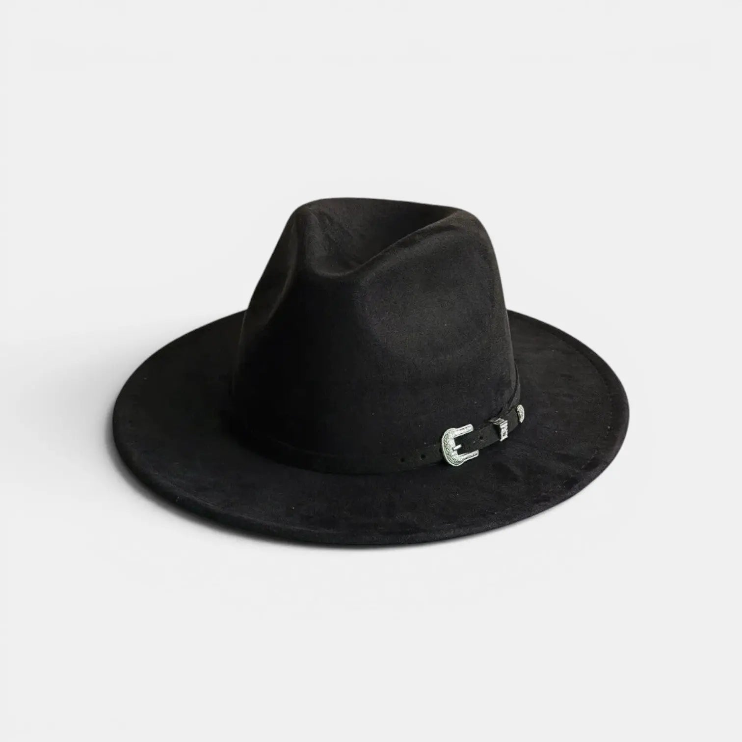 Chapeau Fedora Suédine Bord Large avec Boucle Métal