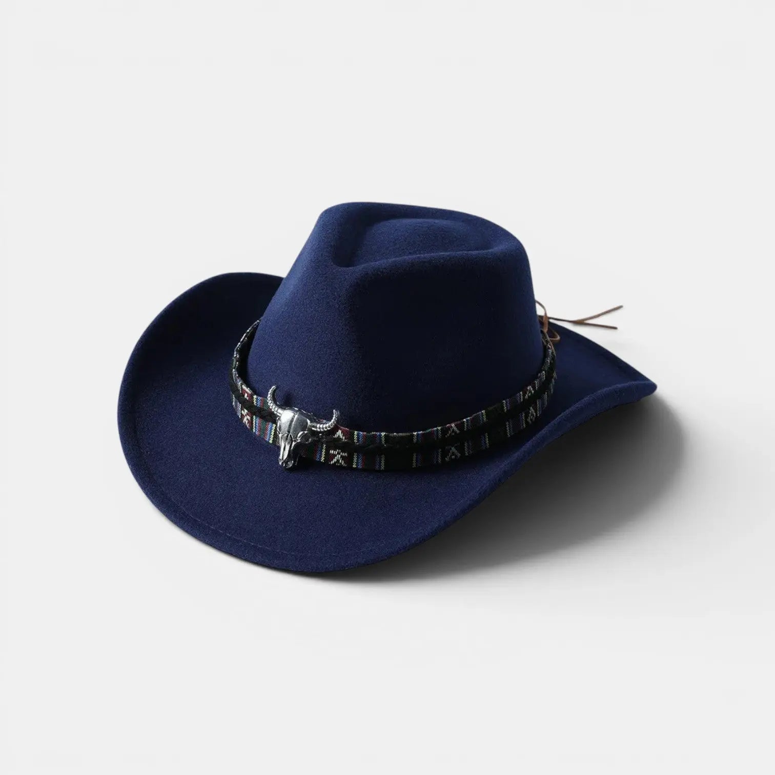 Chapeau Cowboy Feutrine Bandeau Ethnique Tête de Taureau La Boutique du Chapeau