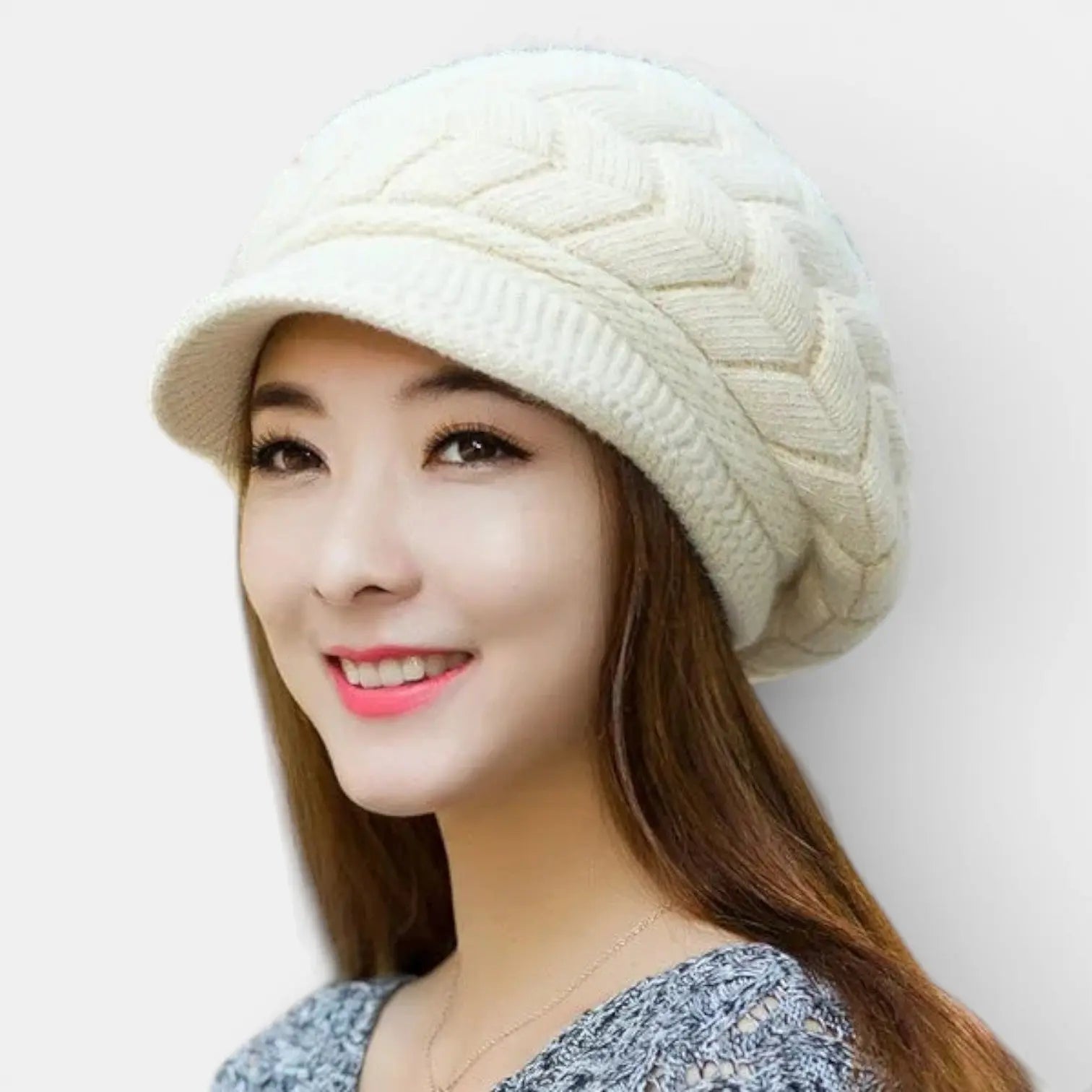 Bonnet Visière Tricoté Doublé Polaire Femme