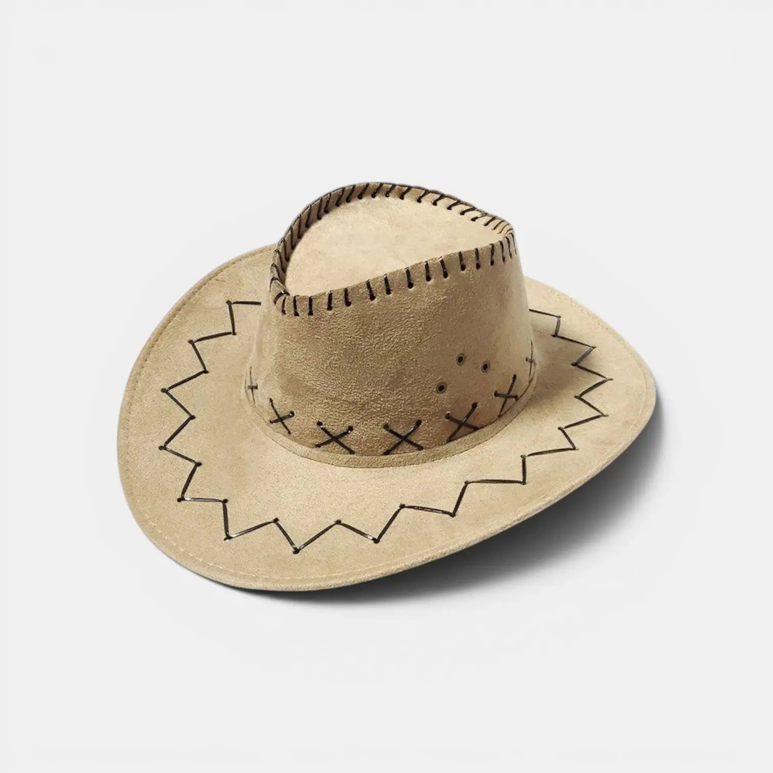 Chapeau Cowboy Suédine Bord Large Coutures Zigzag La Boutique du Chapeau