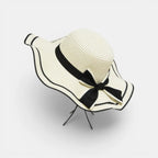 Chapeau Paille Bords Ondulés Liseré Noir Nœud Femme La Boutique du Chapeau