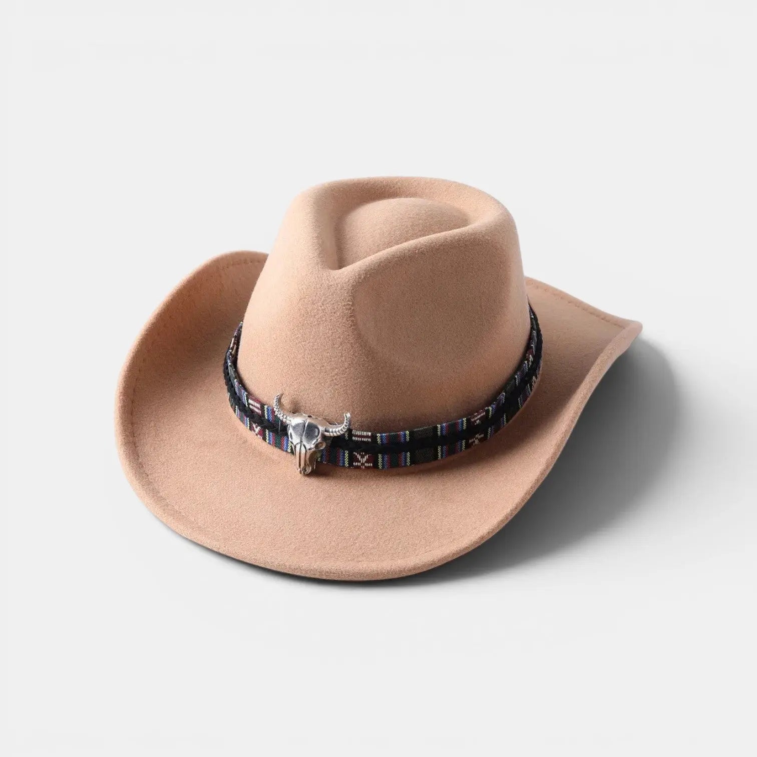 Chapeau Cowboy Feutrine Bandeau Ethnique Tête de Taureau La Boutique du Chapeau