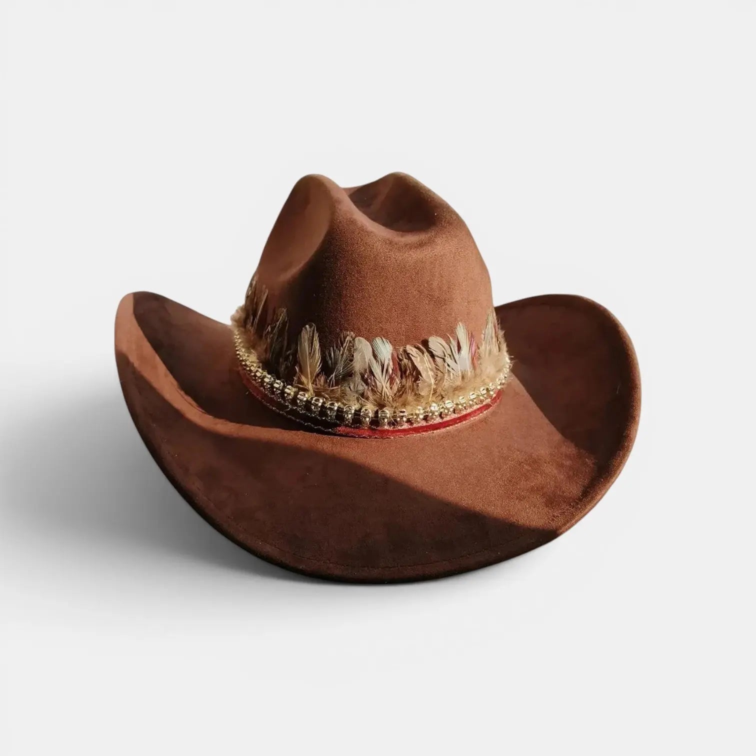 Chapeau Cowboy Feutré Bande Plumes Décoratives Unisexe