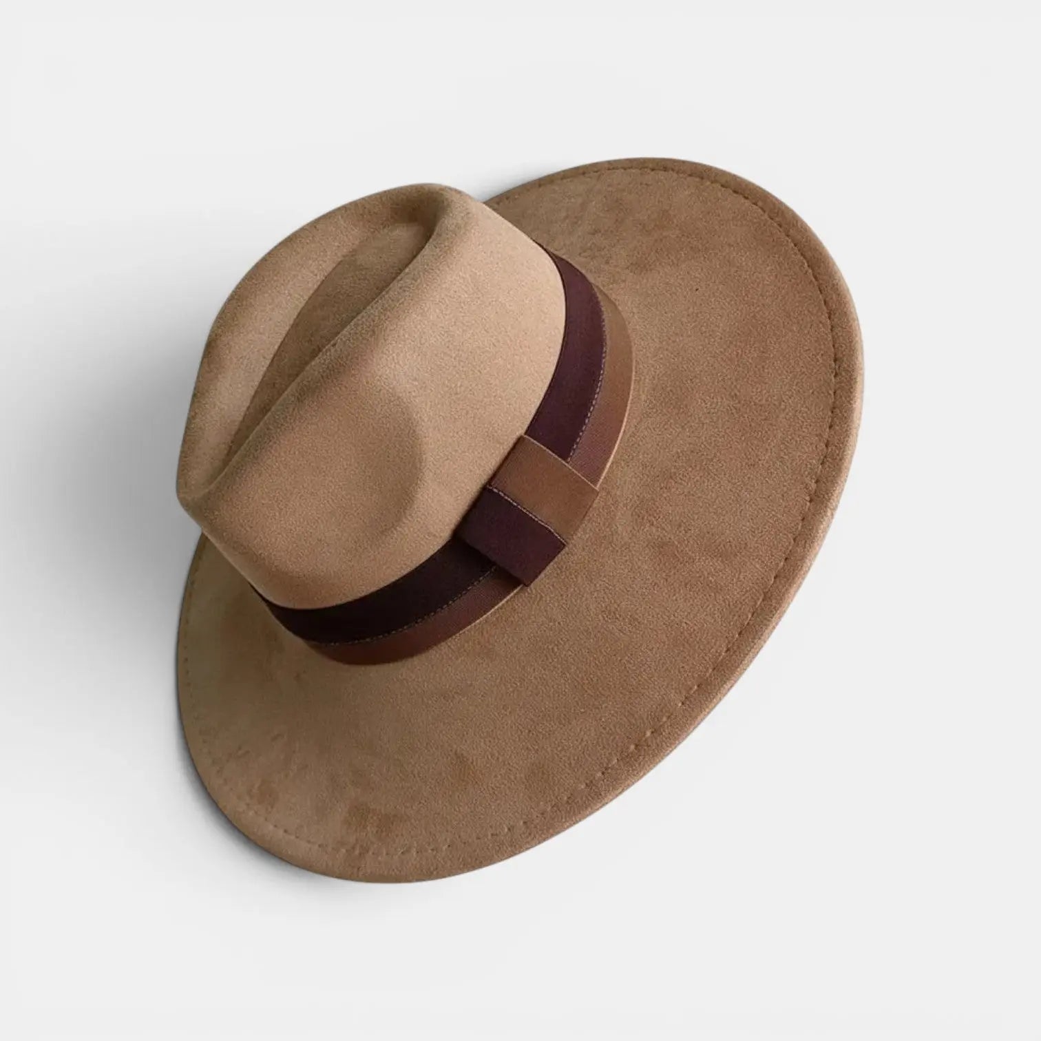 Chapeau Fedora Suédine Bord Large Ruban Contrasté