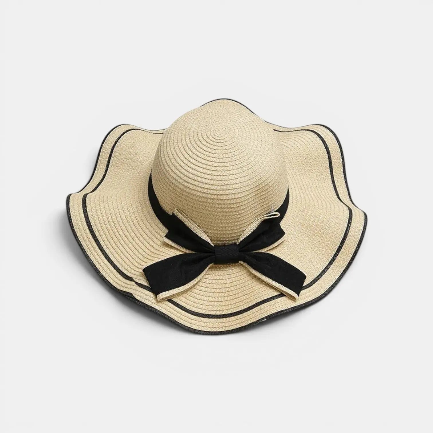 Chapeau Paille Bords Ondulés Liseré Noir Nœud Femme La Boutique du Chapeau