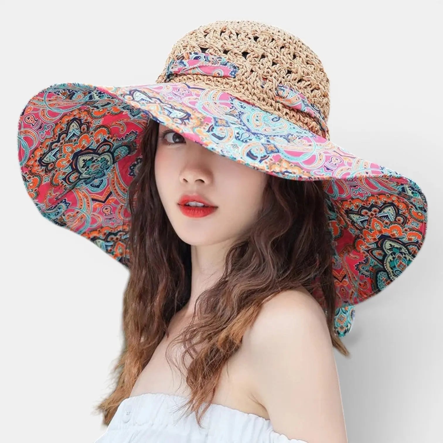 Chapeau Paille Bord Large Floral Femme