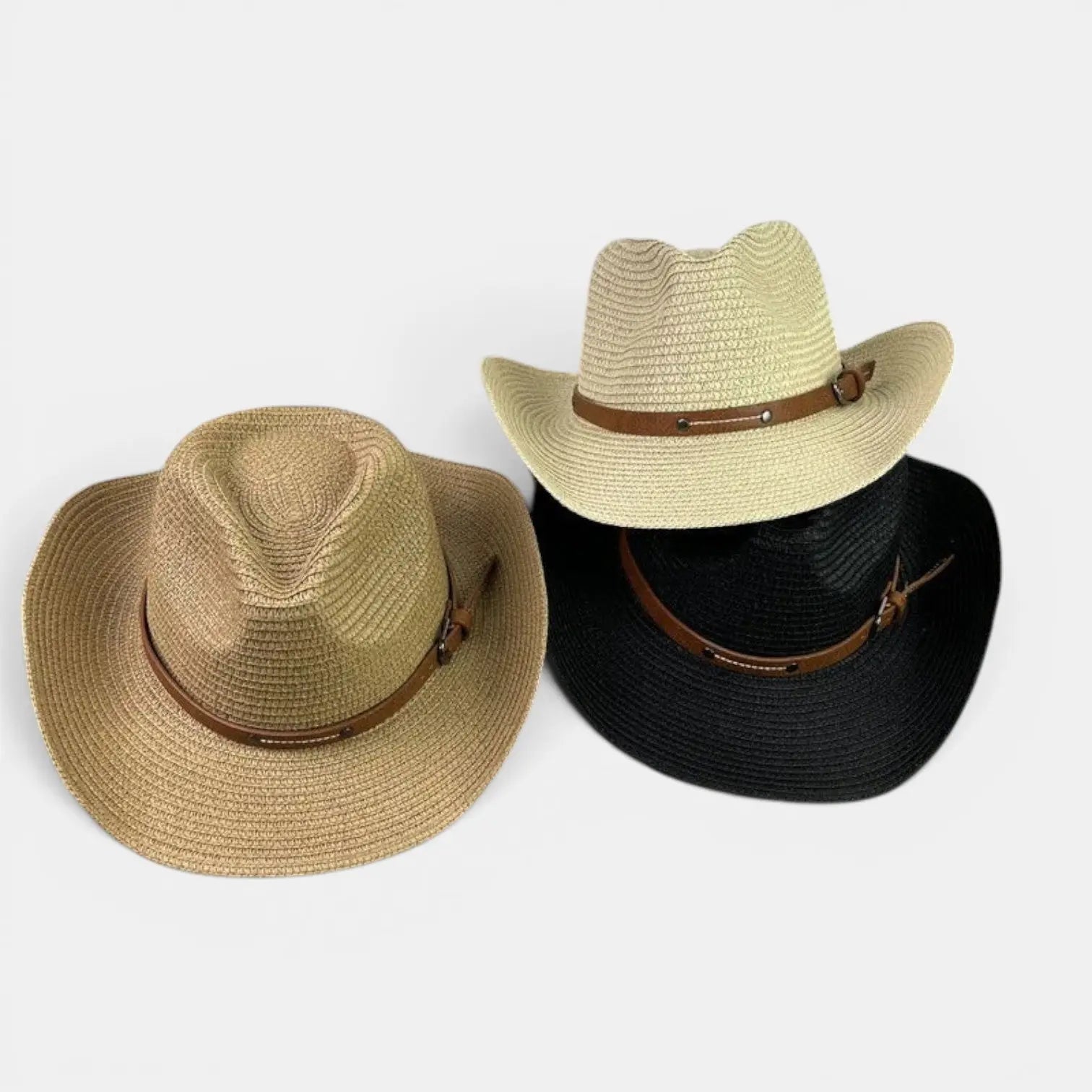 Chapeau Cowboy Paille Lanière Cuir