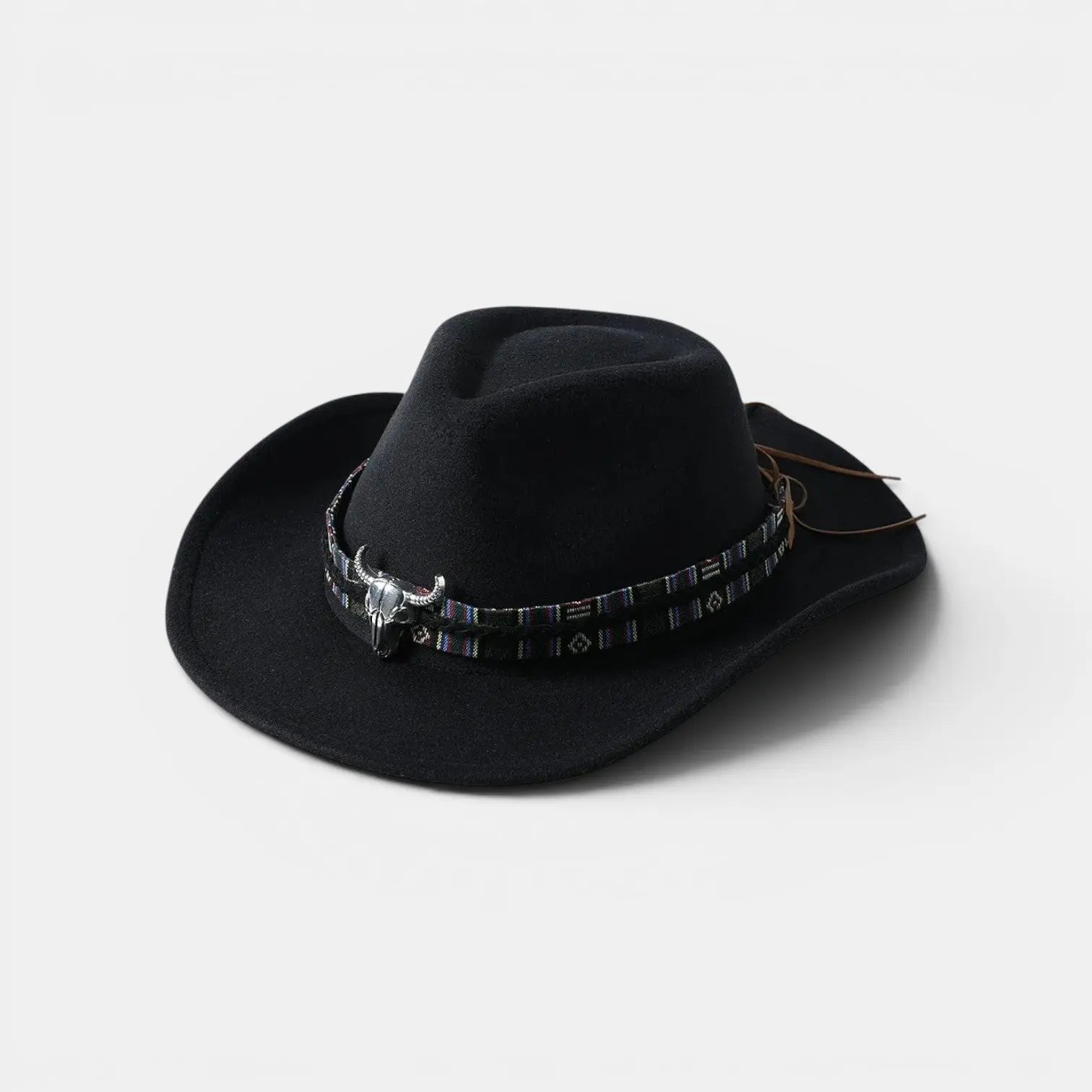 Chapeau Cowboy Feutrine Bandeau Ethnique Tête de Taureau La Boutique du Chapeau