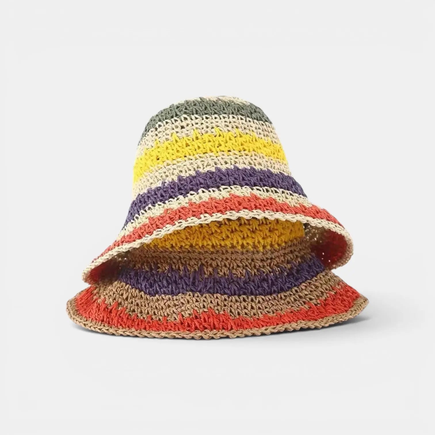 Bob Paille Crochet Multicolore Bord Large Femme