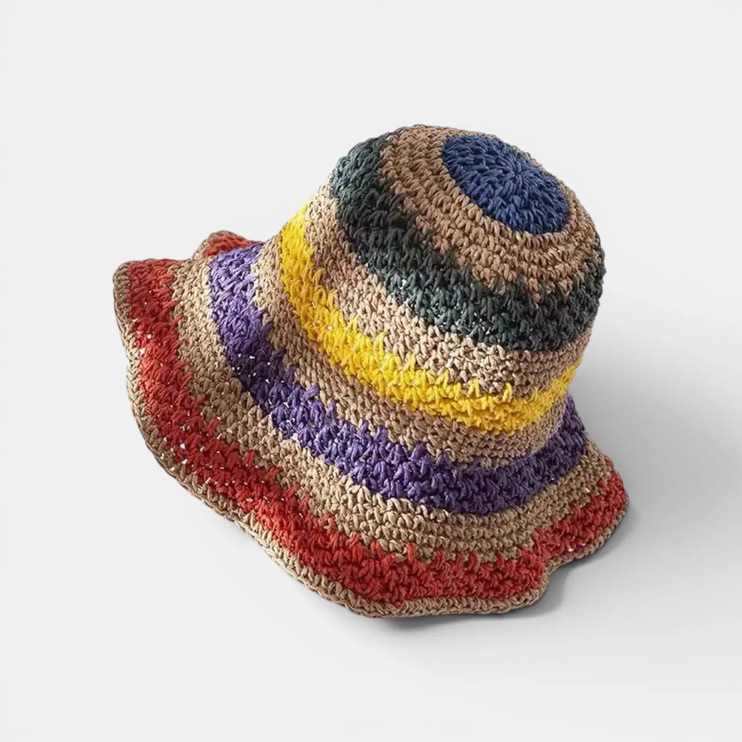 Bob Paille Crochet Multicolore Bord Large Femme
