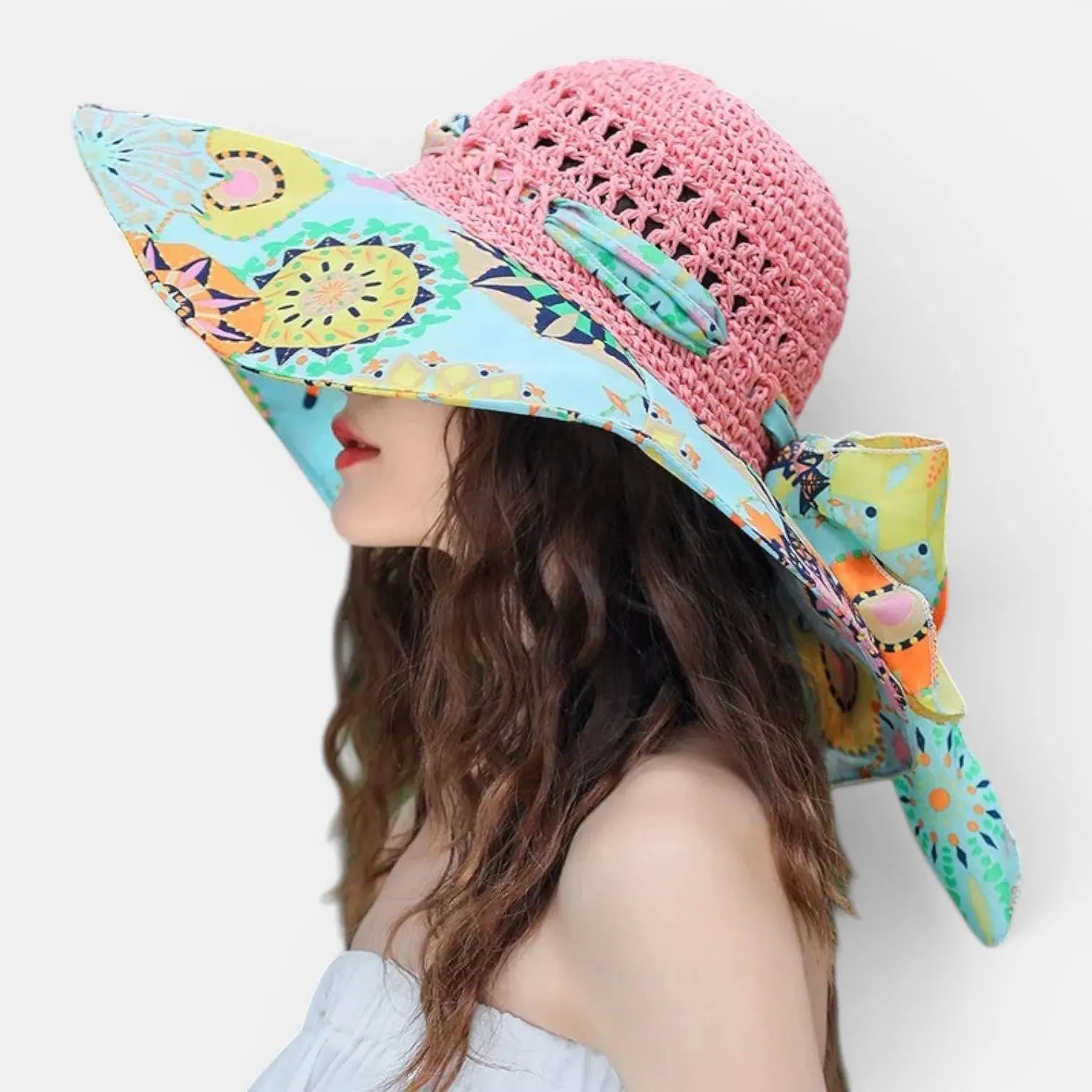 Chapeau Paille Bord Large Floral Femme