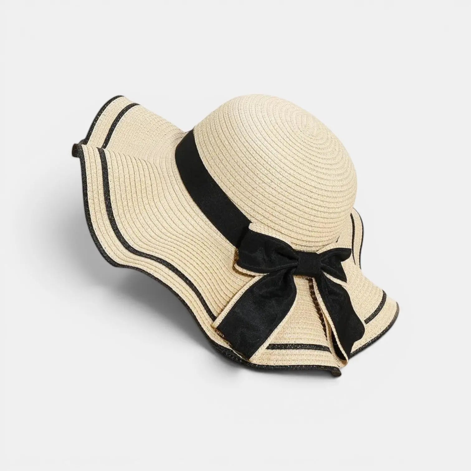 Chapeau Paille Bords Ondulés Liseré Noir Nœud Femme La Boutique du Chapeau