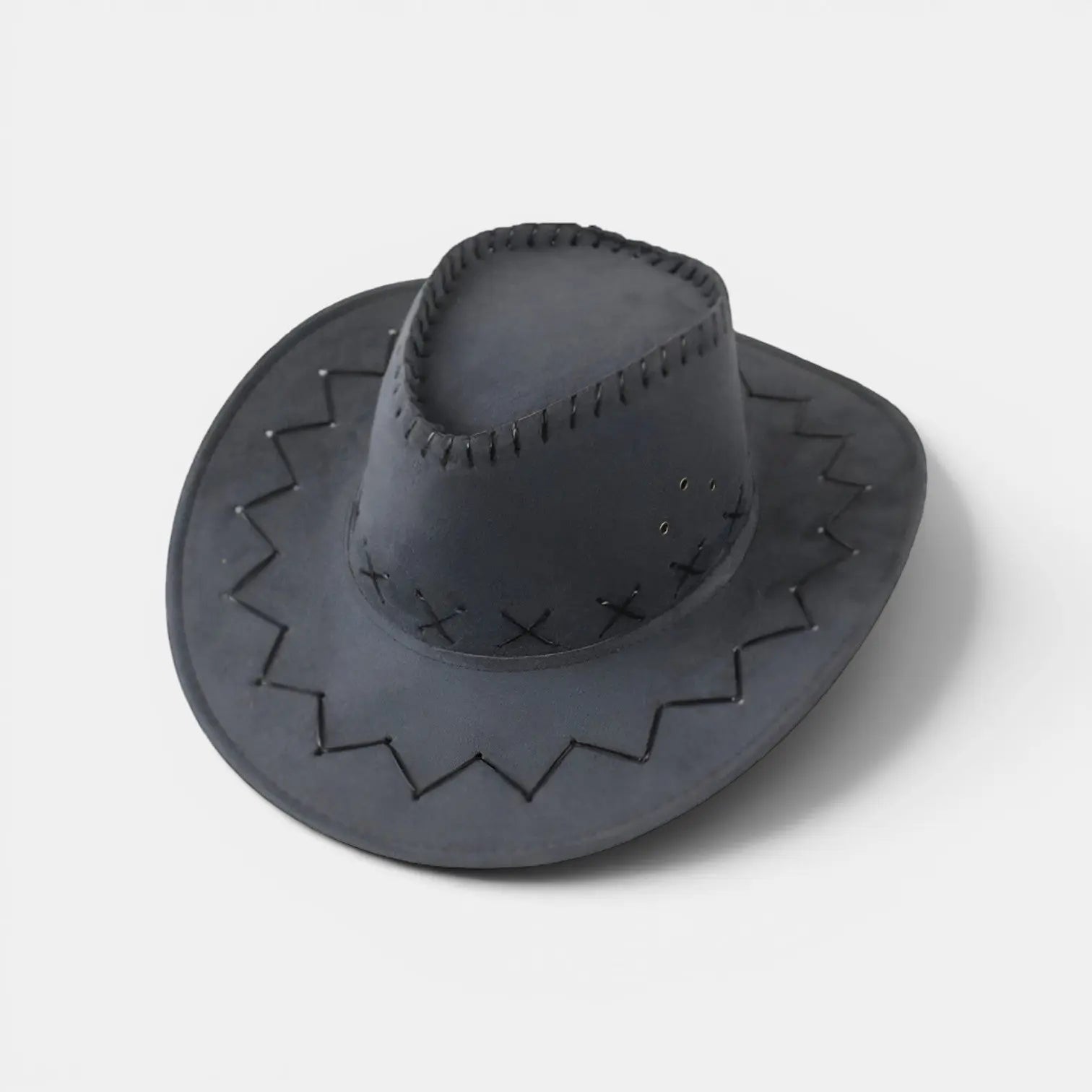 Chapeau Cowboy Suédine Bord Large Coutures Zigzag La Boutique du Chapeau