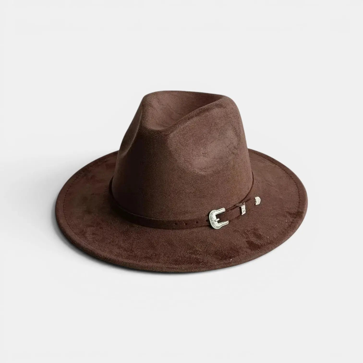 Chapeau Fedora Suédine Bord Large avec Boucle Métal