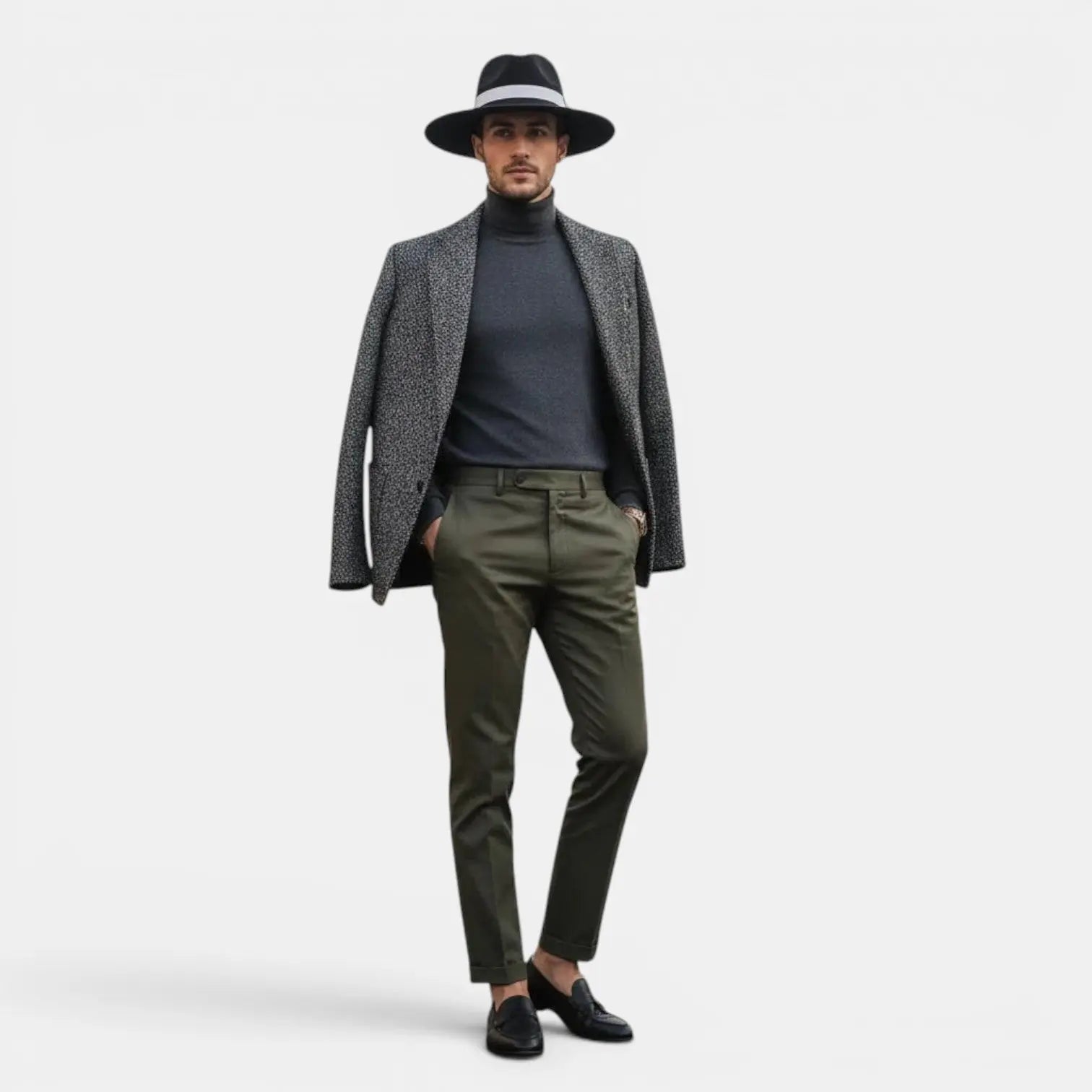 Chapeau Fedora Suédine Bord Large Ruban Contrasté