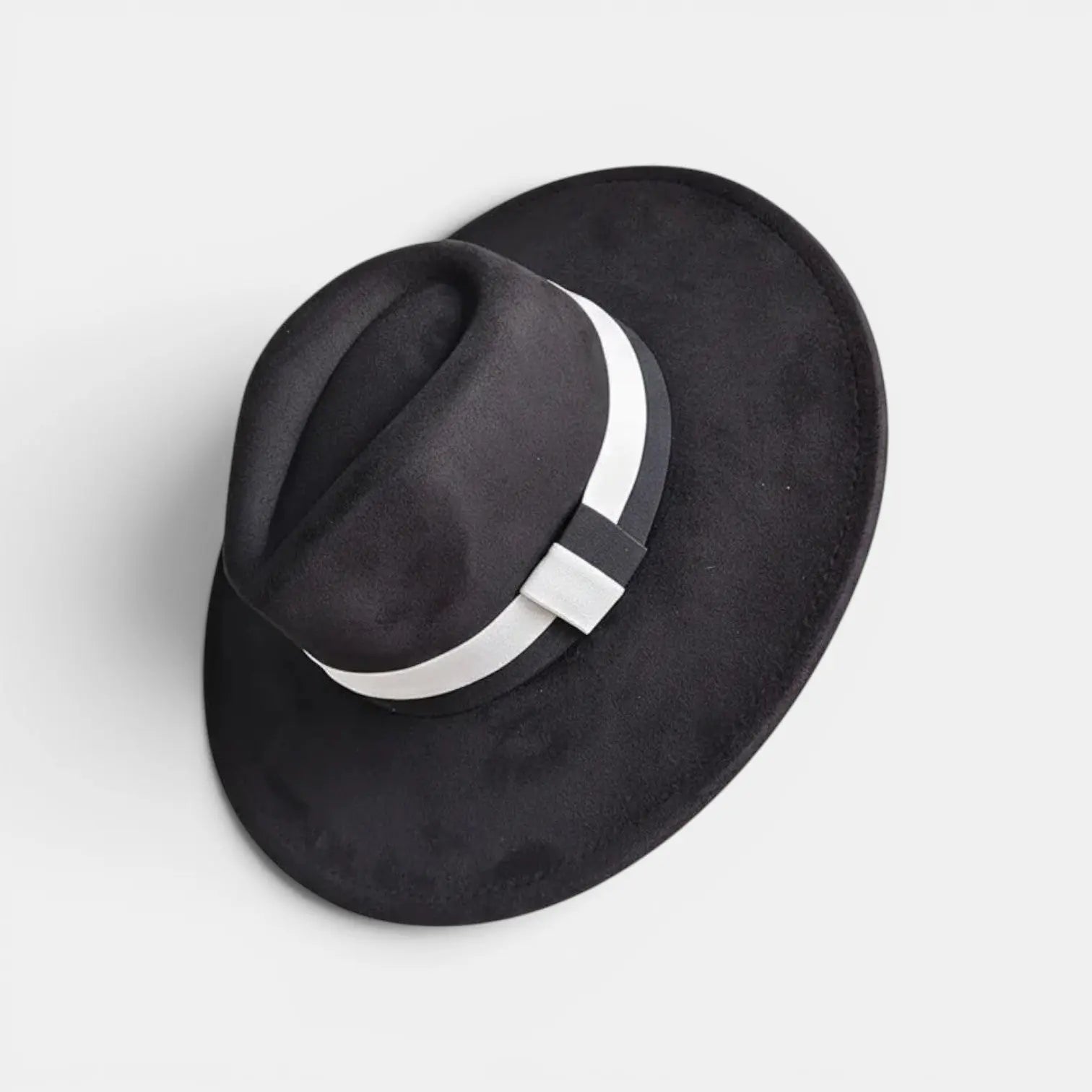 Chapeau Fedora Suédine Bord Large Ruban Contrasté