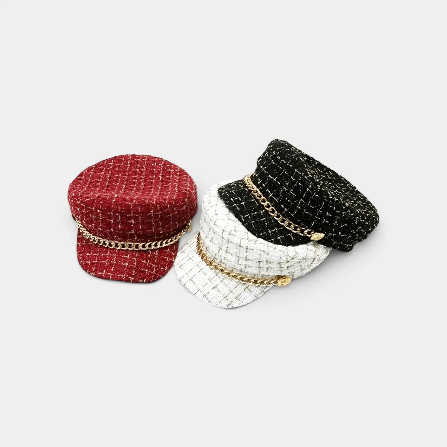 Casquette Gavroche Tweed Chaîne Dorée Femme La Boutique du Chapeau