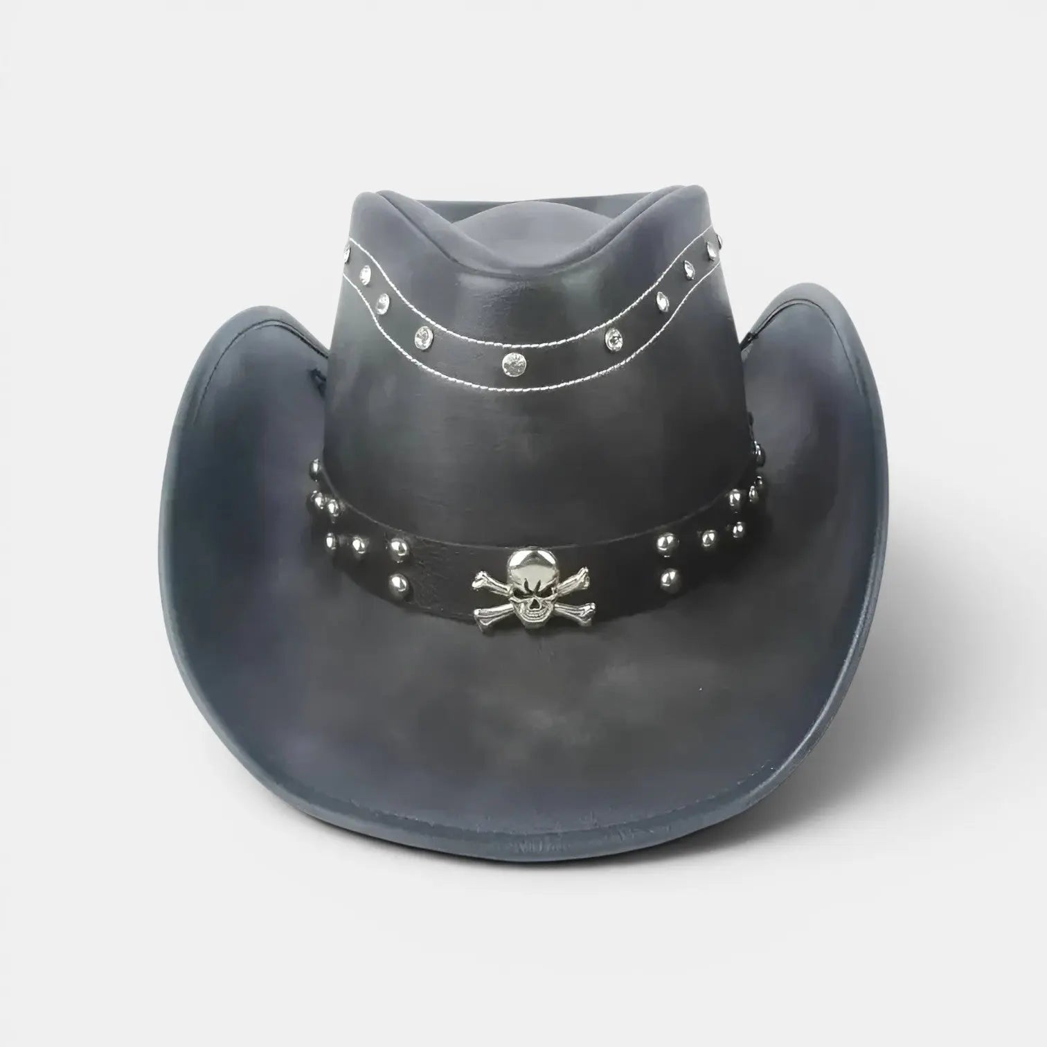 Chapeau Cowboy Cuir Véritable Rivets Crâne Homme