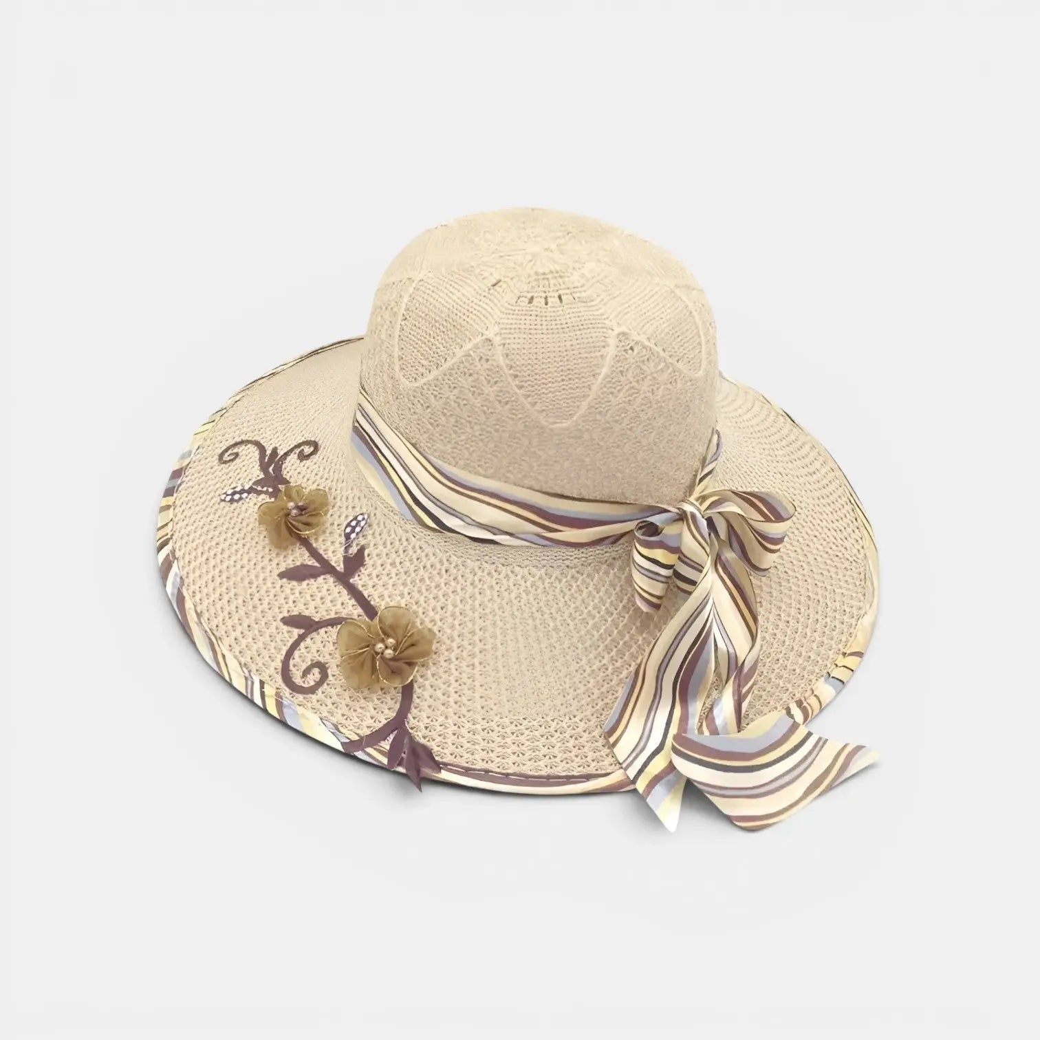 Chapeau Paille Bord Large Fleurs et Ruban Femme La Boutique du Chapeau