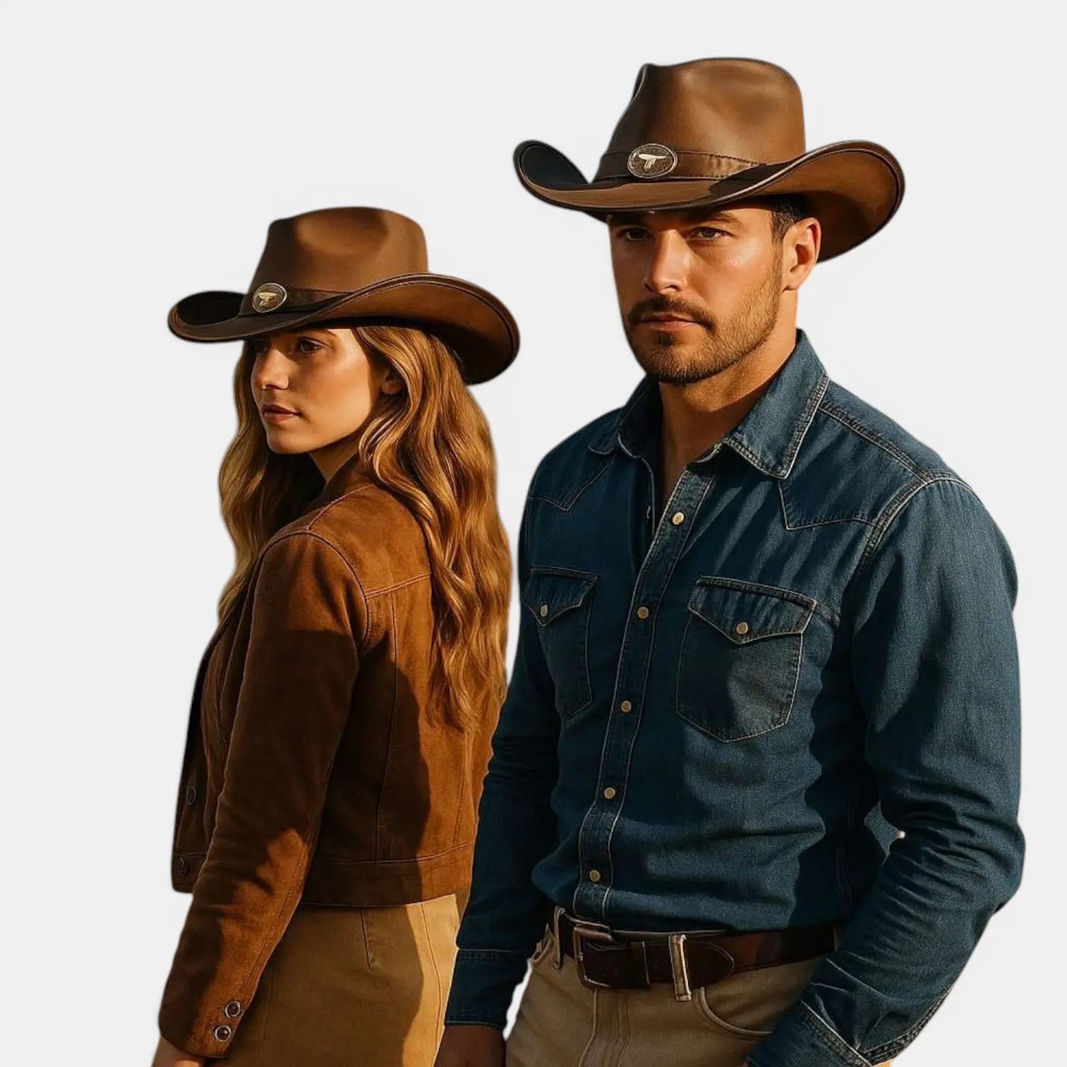 Chapeau Cowboy Cuir Vieilli Boucle Longhorn Unisexe
